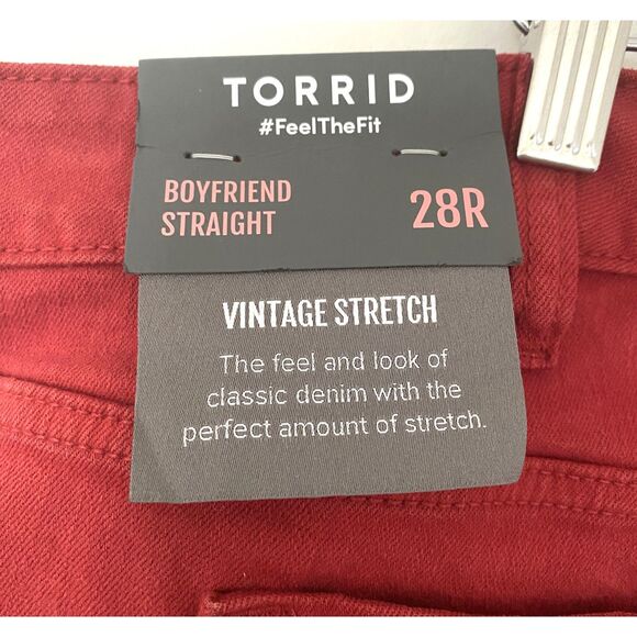 NWT Torrid Boyfriend Straight Vintage Stretch Mid Rise Denim Jeans Red Sz 28R - Picture 4 of 13